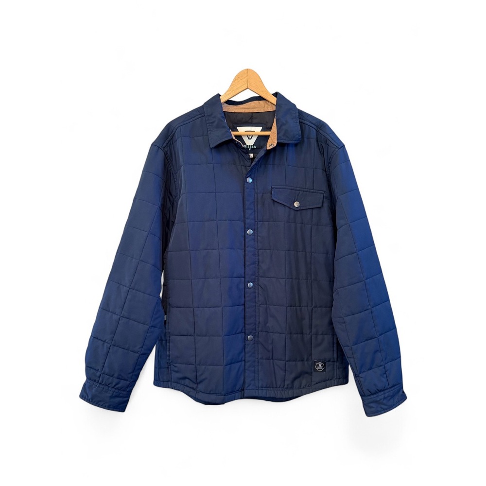 Vissla Men's Cronkite Quilted Midweight Jacket Navy Blue Snap Front Shacket XL